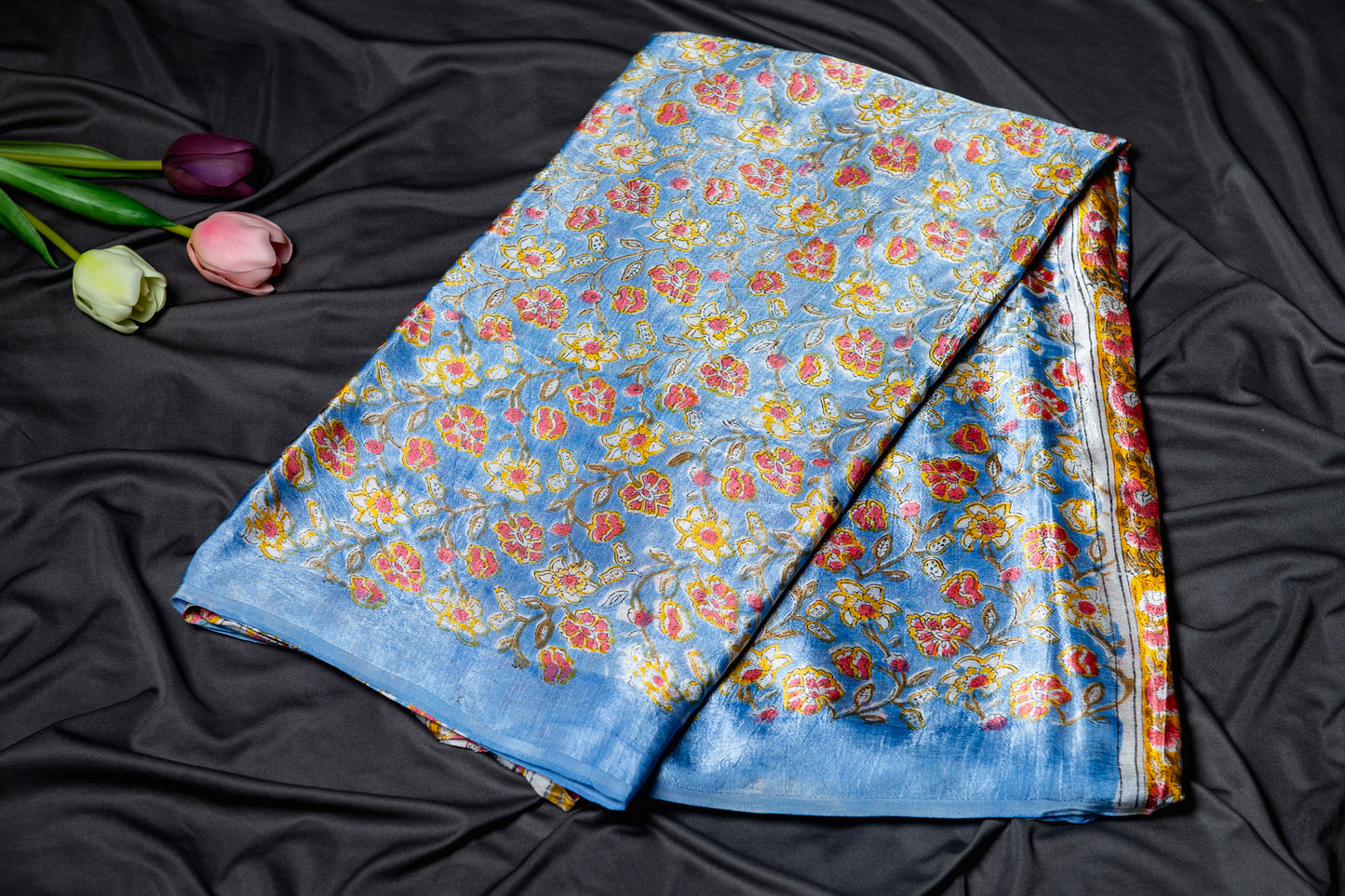 Pure modal silk handblock saree- blue