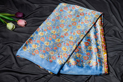 Pure modal silk handblock saree- blue