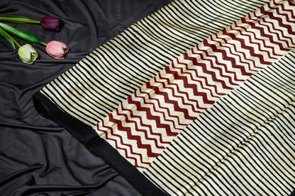 Pure modal silk handblock saree- Beige