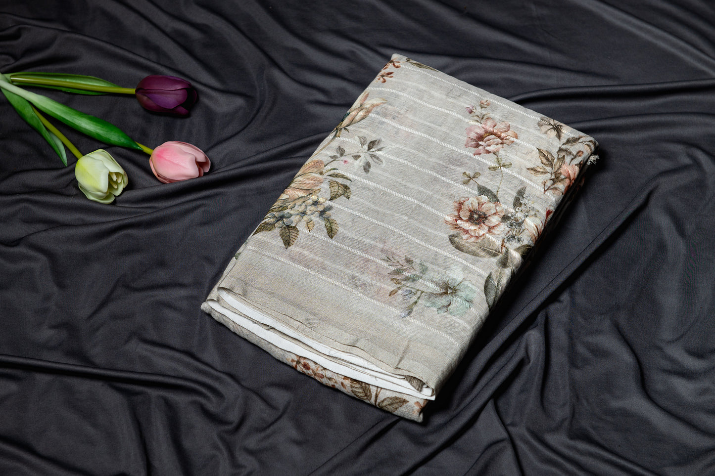 Pure linen printed saree - Grey