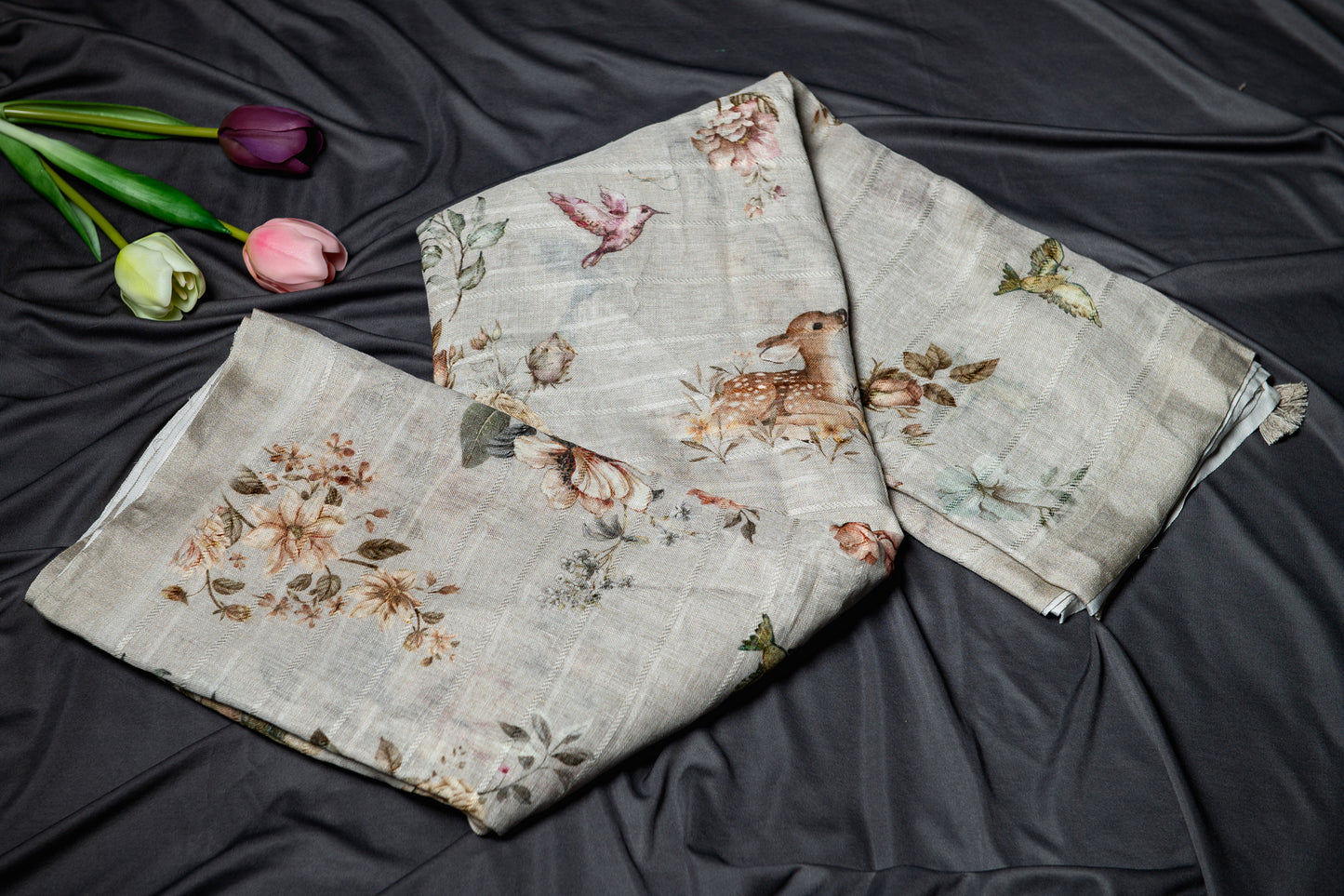 Pure linen printed saree - Grey