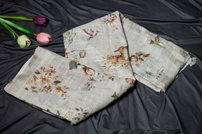 Pure linen printed saree - Grey