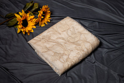 Organza glass tissue applique saree - Gold