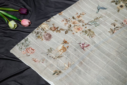 Pure linen printed saree - Grey