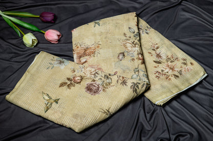 Pure Linen deer kantha work saree