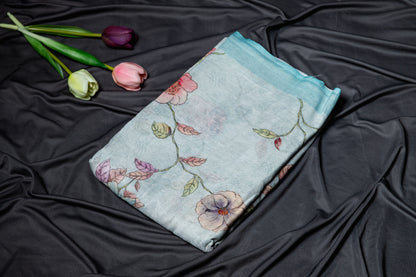 Pure Linen printed saree - Blue