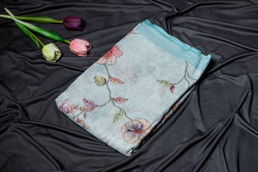 Pure Linen printed saree - Blue