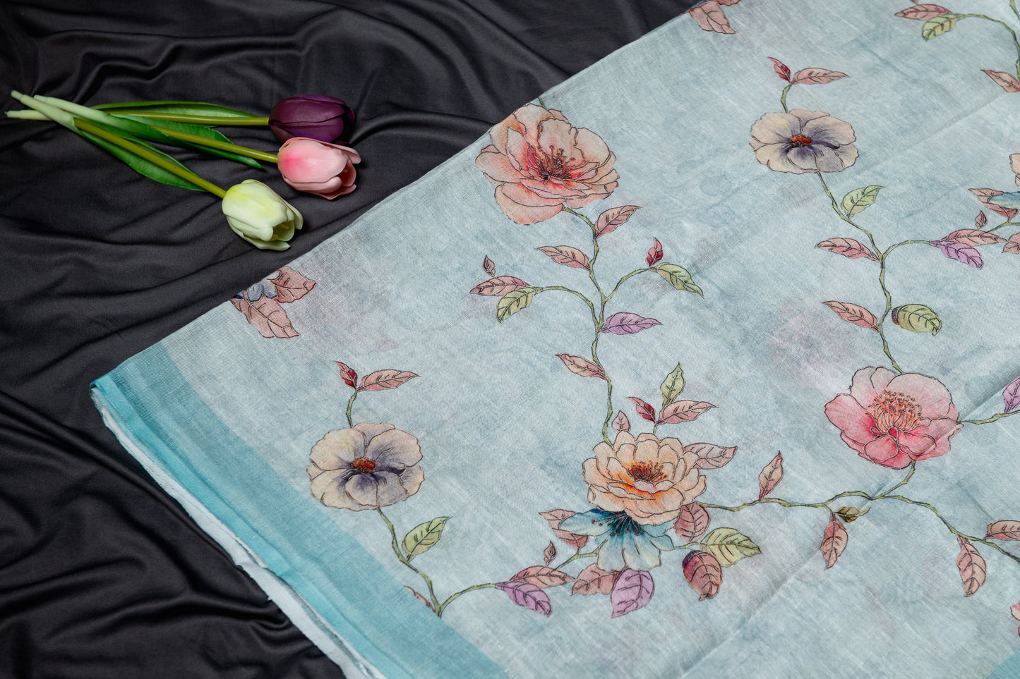 Pure Linen printed saree - Blue