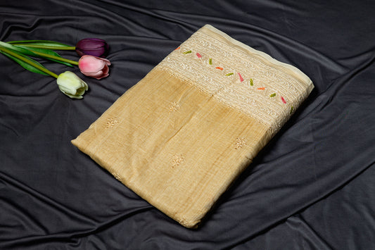 Pure Mul embroidery saree - Pastel yellow