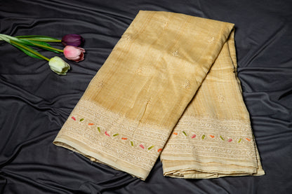 Pure Mul embroidery saree - Pastel yellow