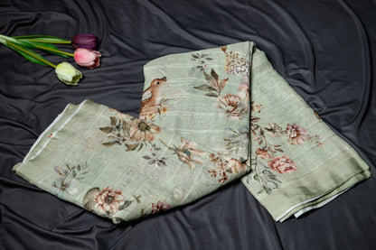 Pure Linen deer printed saree