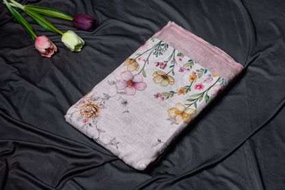 Pure Linen printed saree - Dusty pink