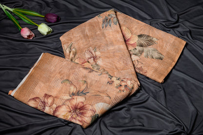 Pure linen kantha embroidery saree