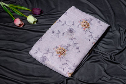 Pure linen printed saree - Lilac