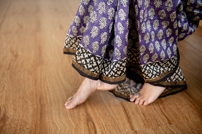Chanderi silk with floral  handblock print-Purple