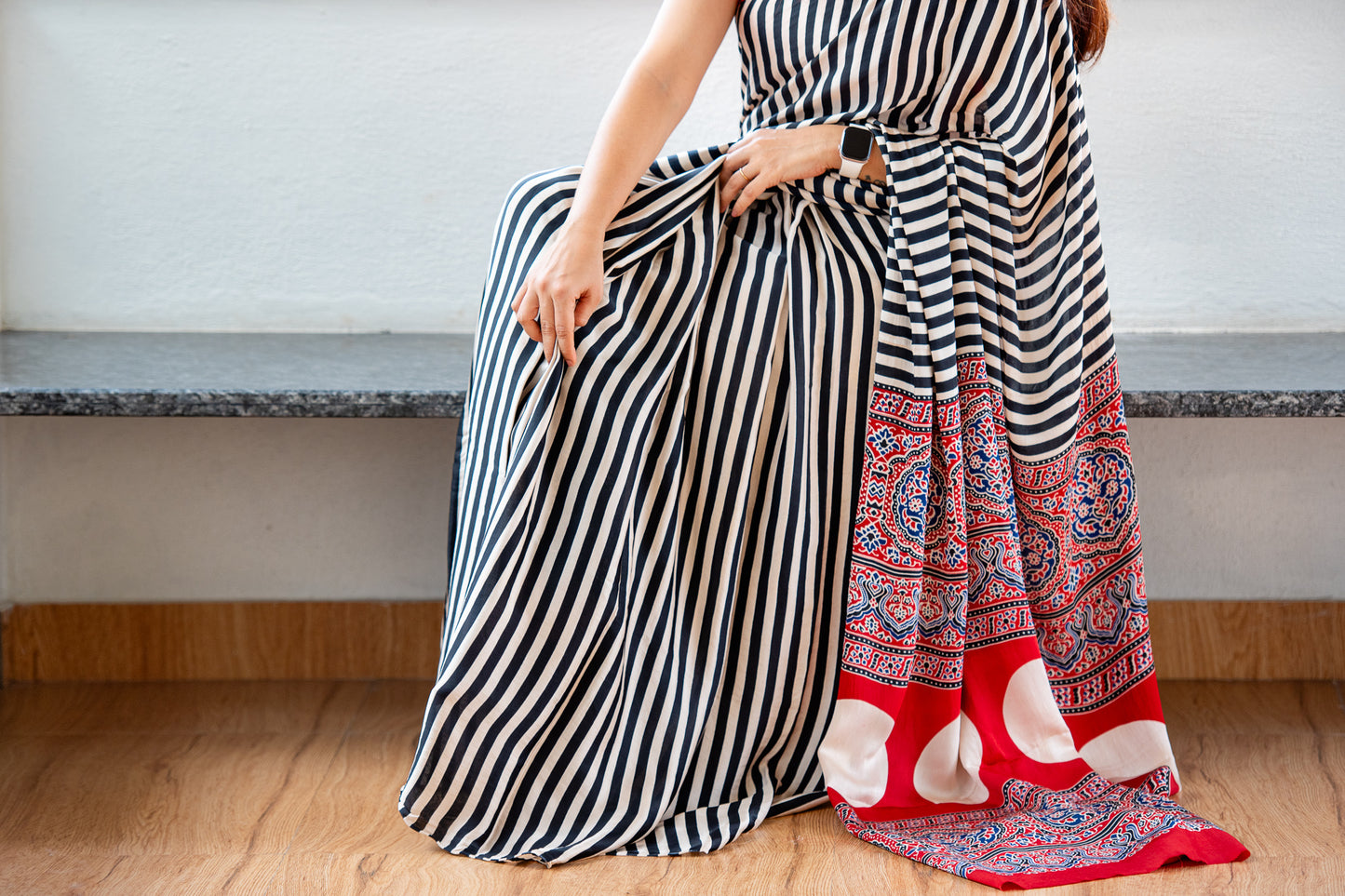 Pure modal silk ajrakh handblock print saree -Black