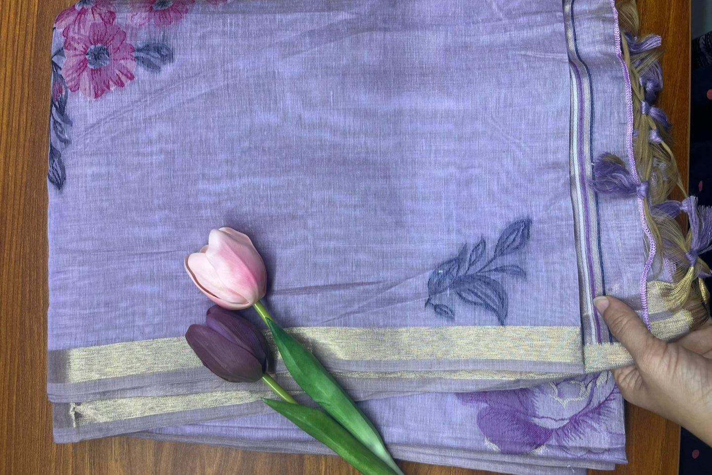 Muga cotton resham weave saree-lilac