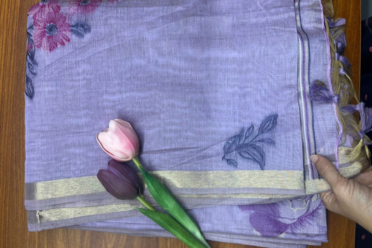 Muga cotton resham weave saree-lilac