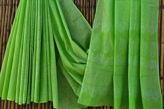 Pure Mul handblock saree - Green