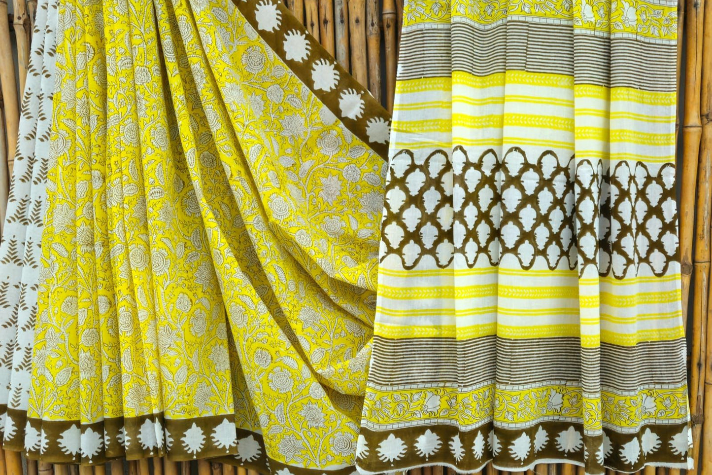 Pure Mul handblock saree - Yellow
