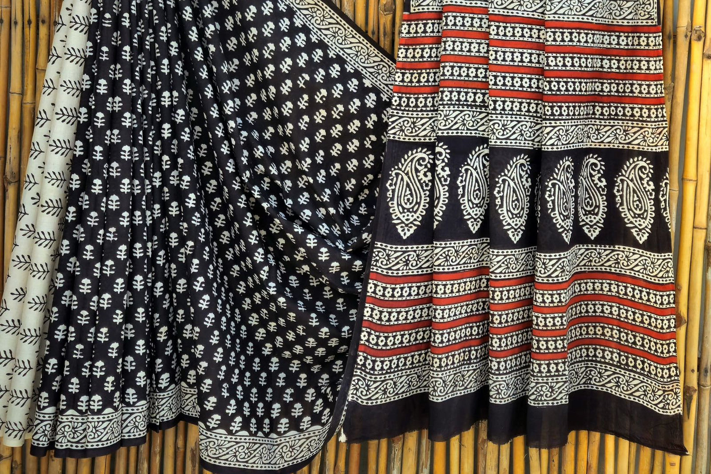 Pure Mul handblock saree - Black