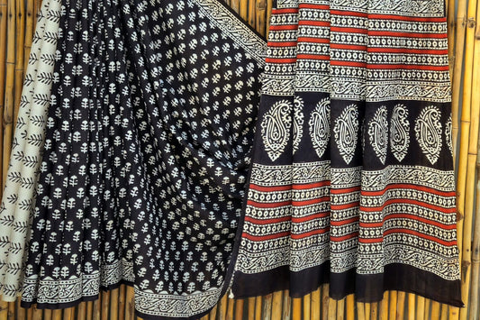 Pure Mul handblock saree - Black