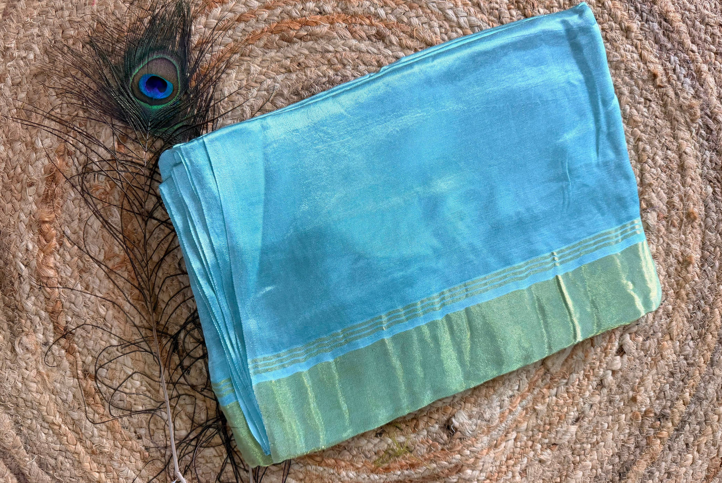 Aqua blue pure modal silk saree