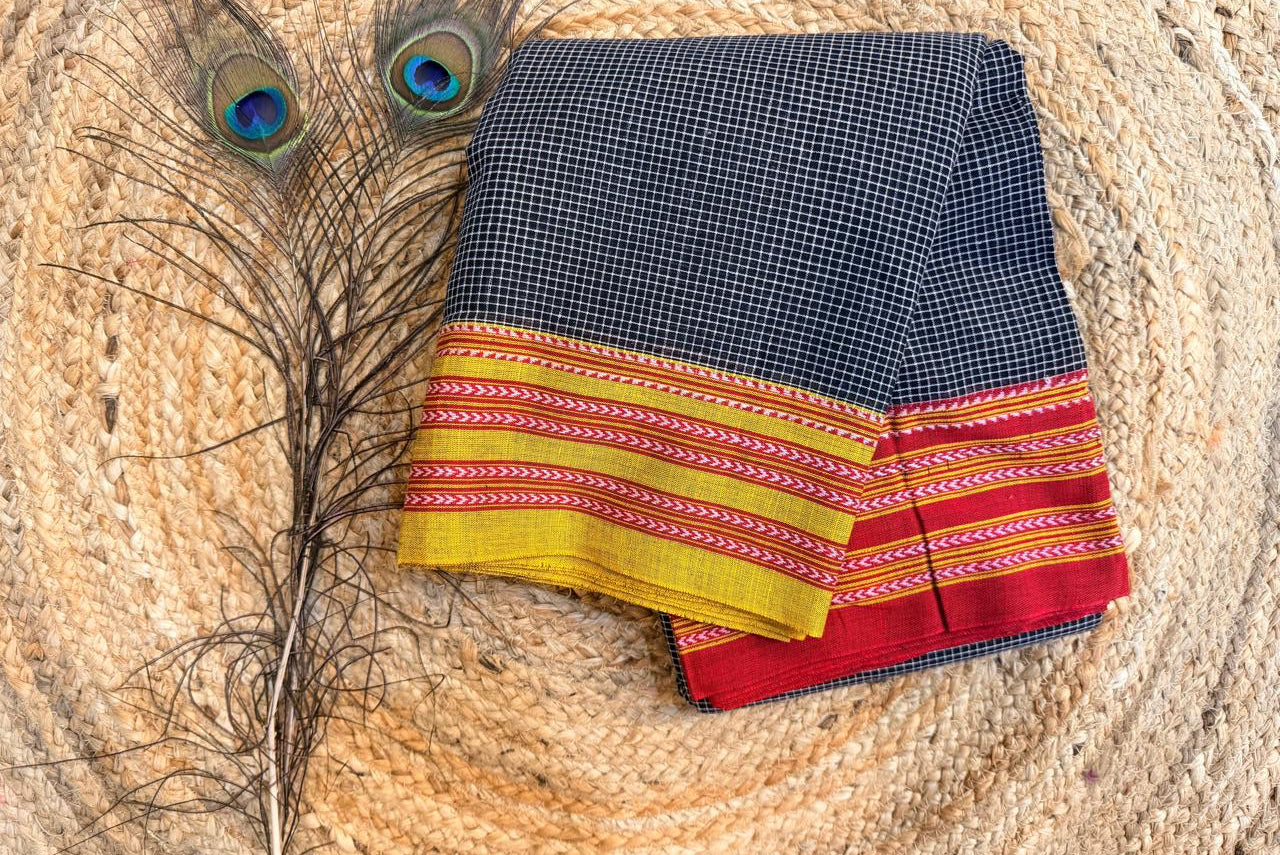 Ganga - Pure handloom patteda anchu red and yellow pattern 2