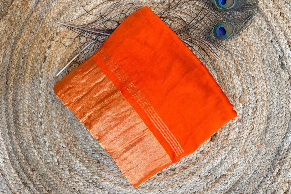 Saffron Orange pure modal silk saree