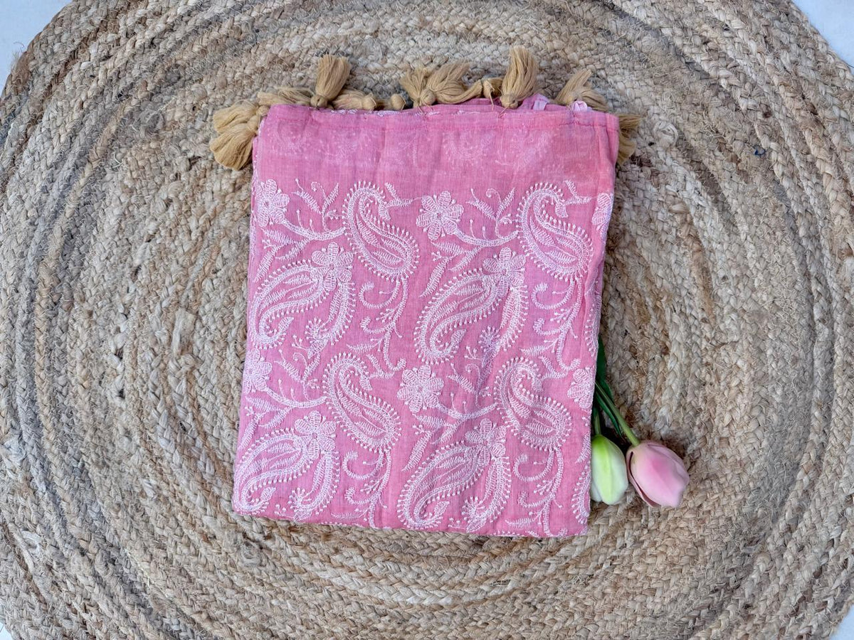 Baby pink - Pure Mul chikankari embroidery