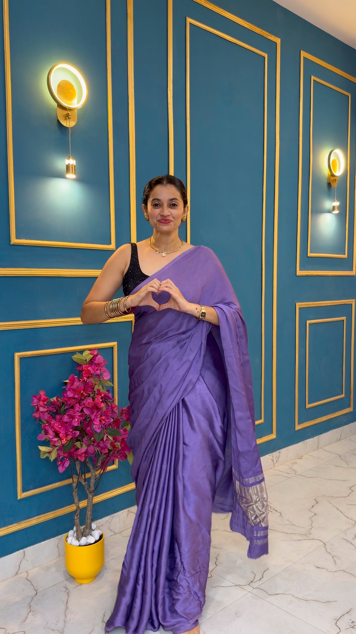 Lavender pure modal silk saree
