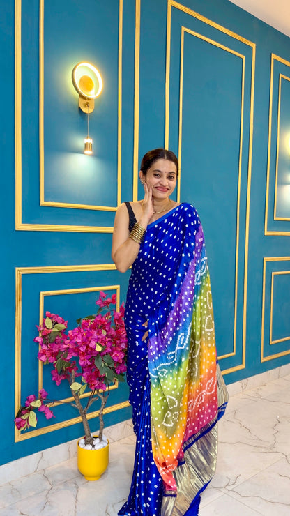 Chukki -Royal blue Bandhani pure modal silk saree