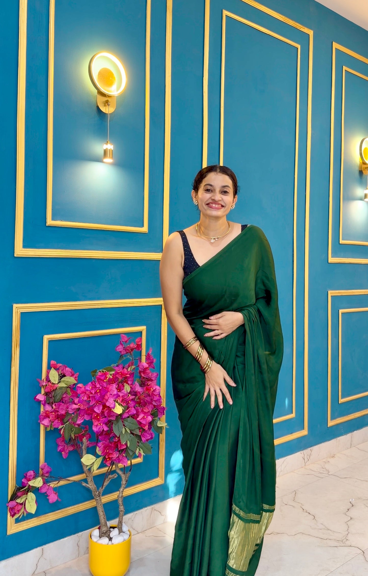 Bottle Green pure modal silk saree