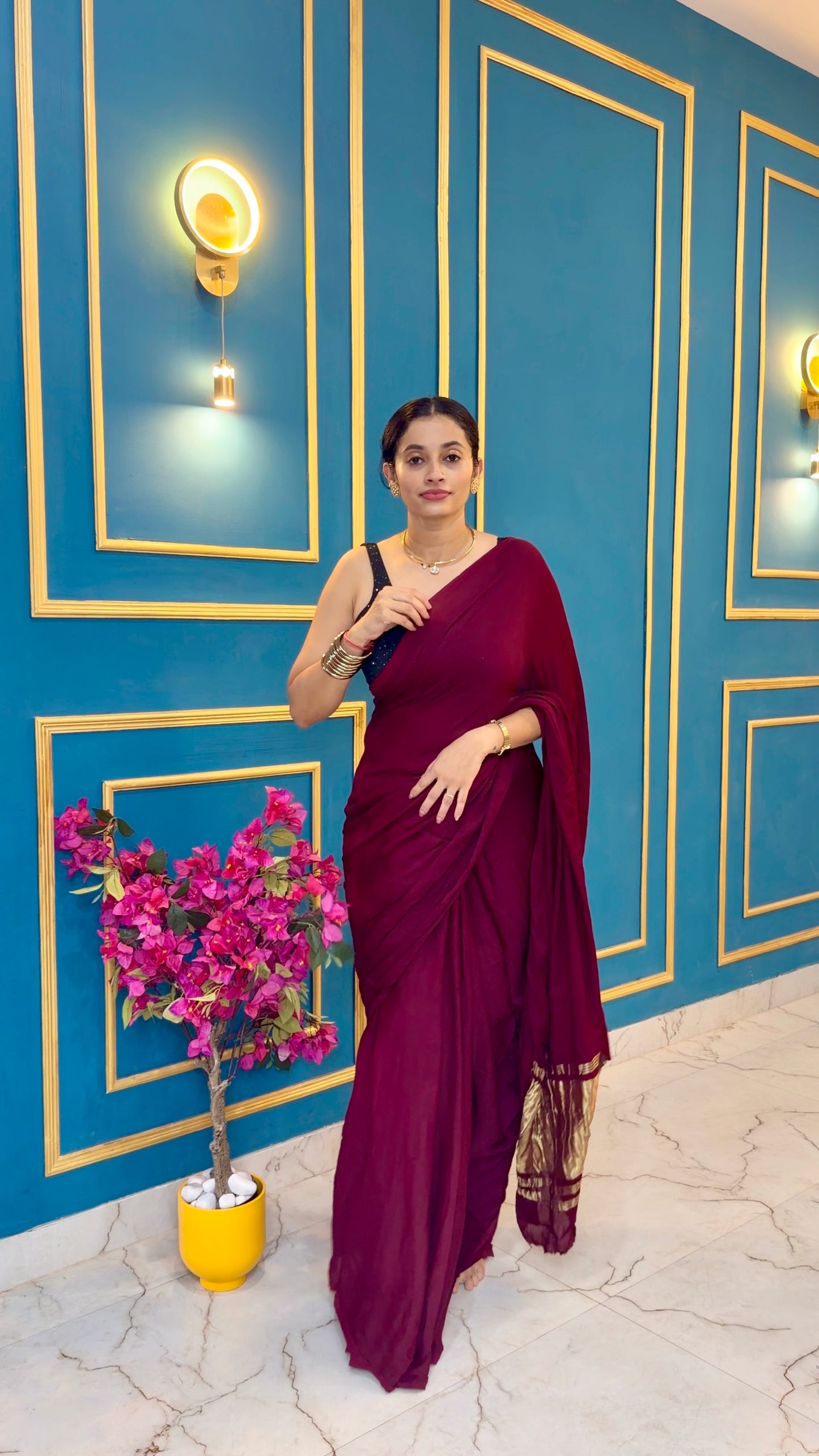 Wine pure modal silk saree