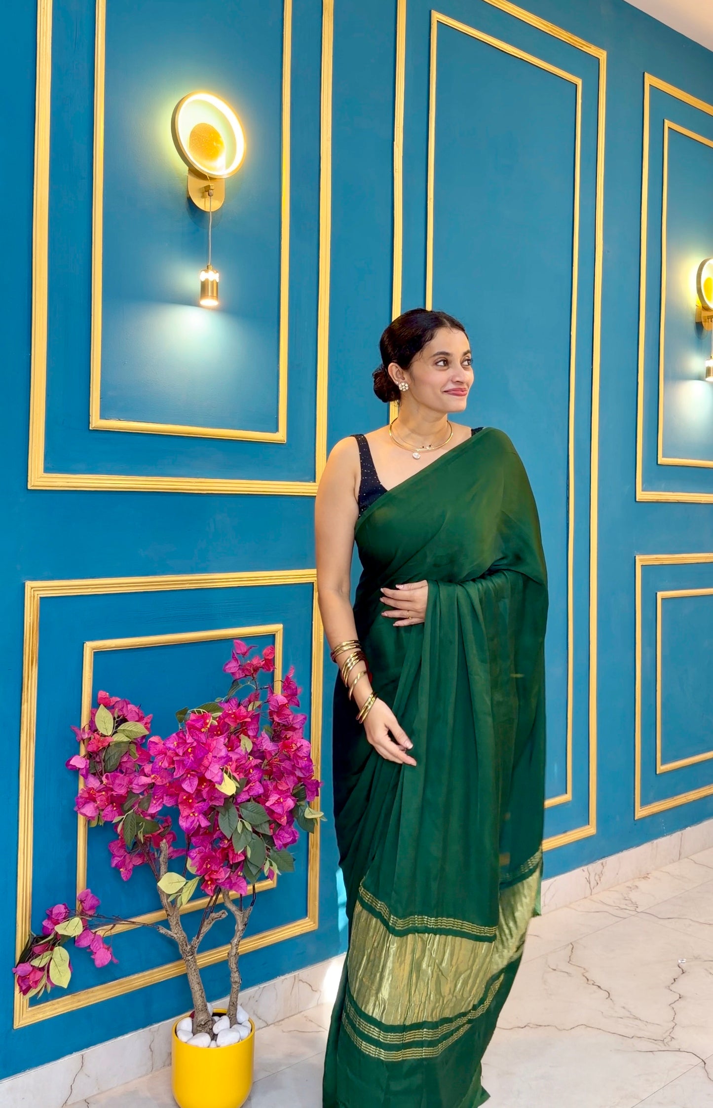 Bottle Green pure modal silk saree