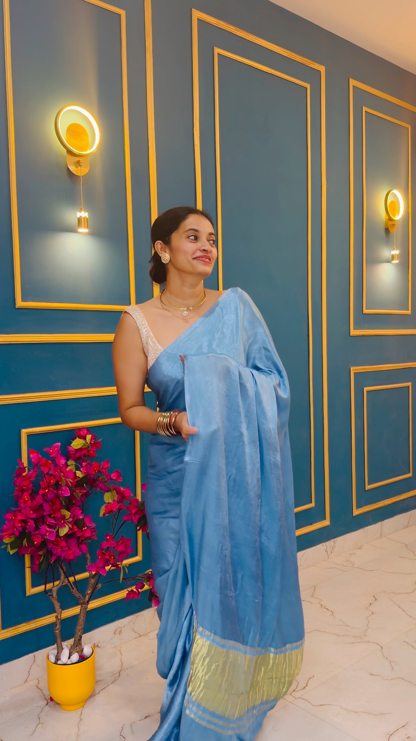 Sea blue pure modal silk saree