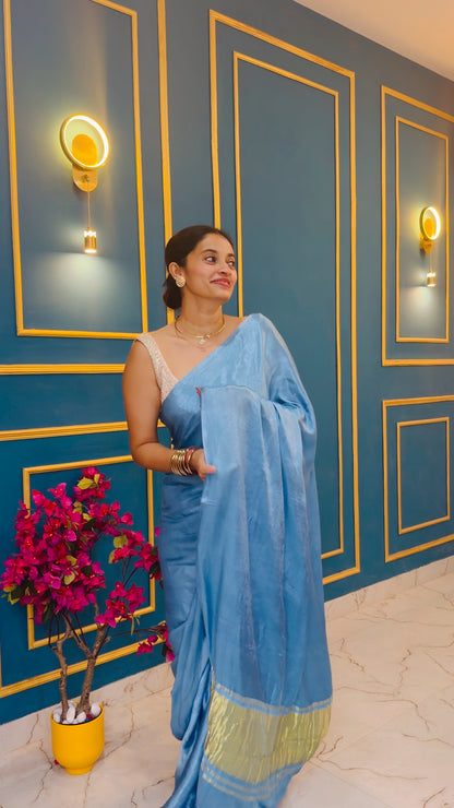 Sea blue pure modal silk saree