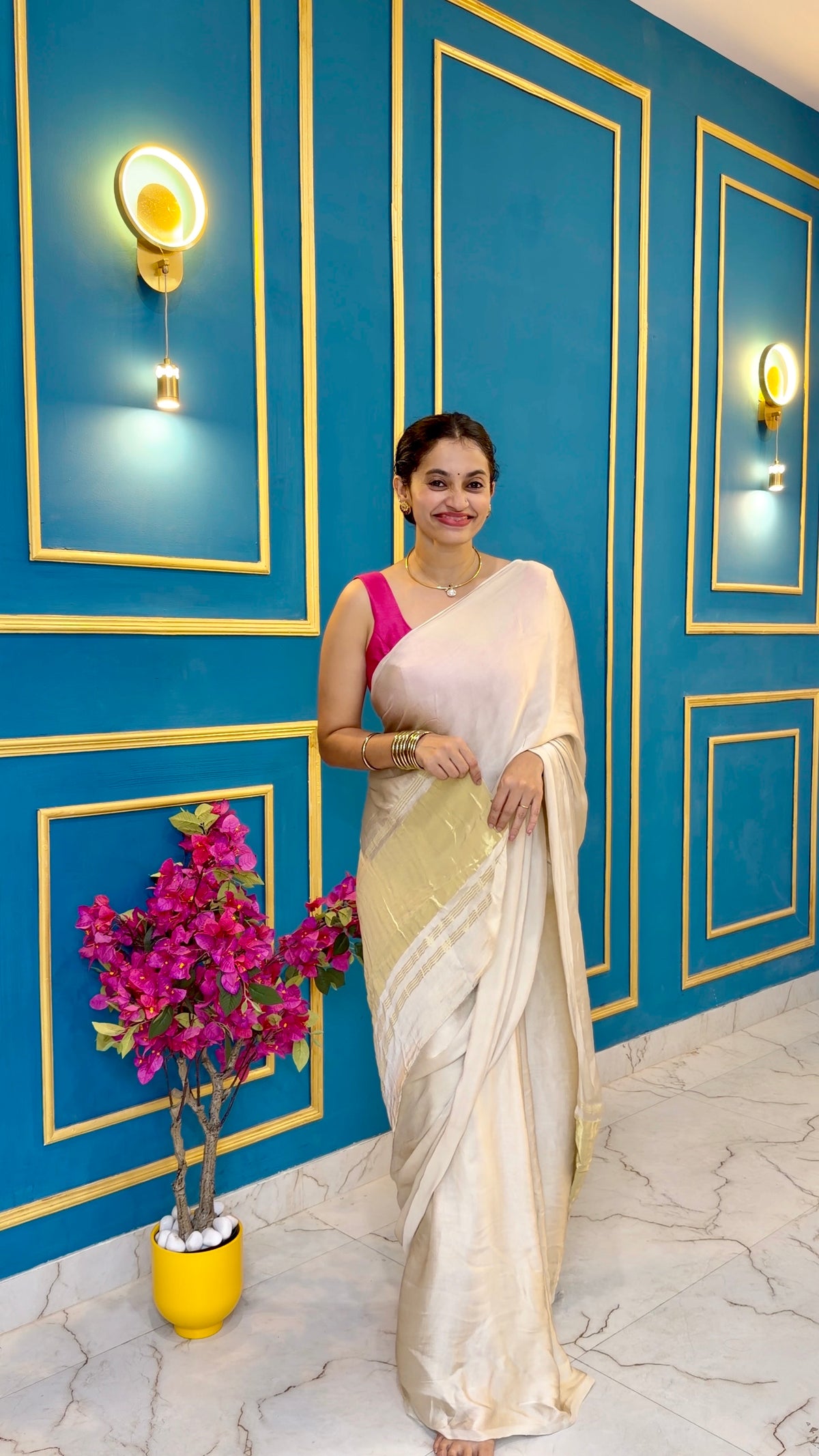 Off White pure modal silk saree