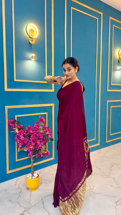 Wine pure modal silk saree