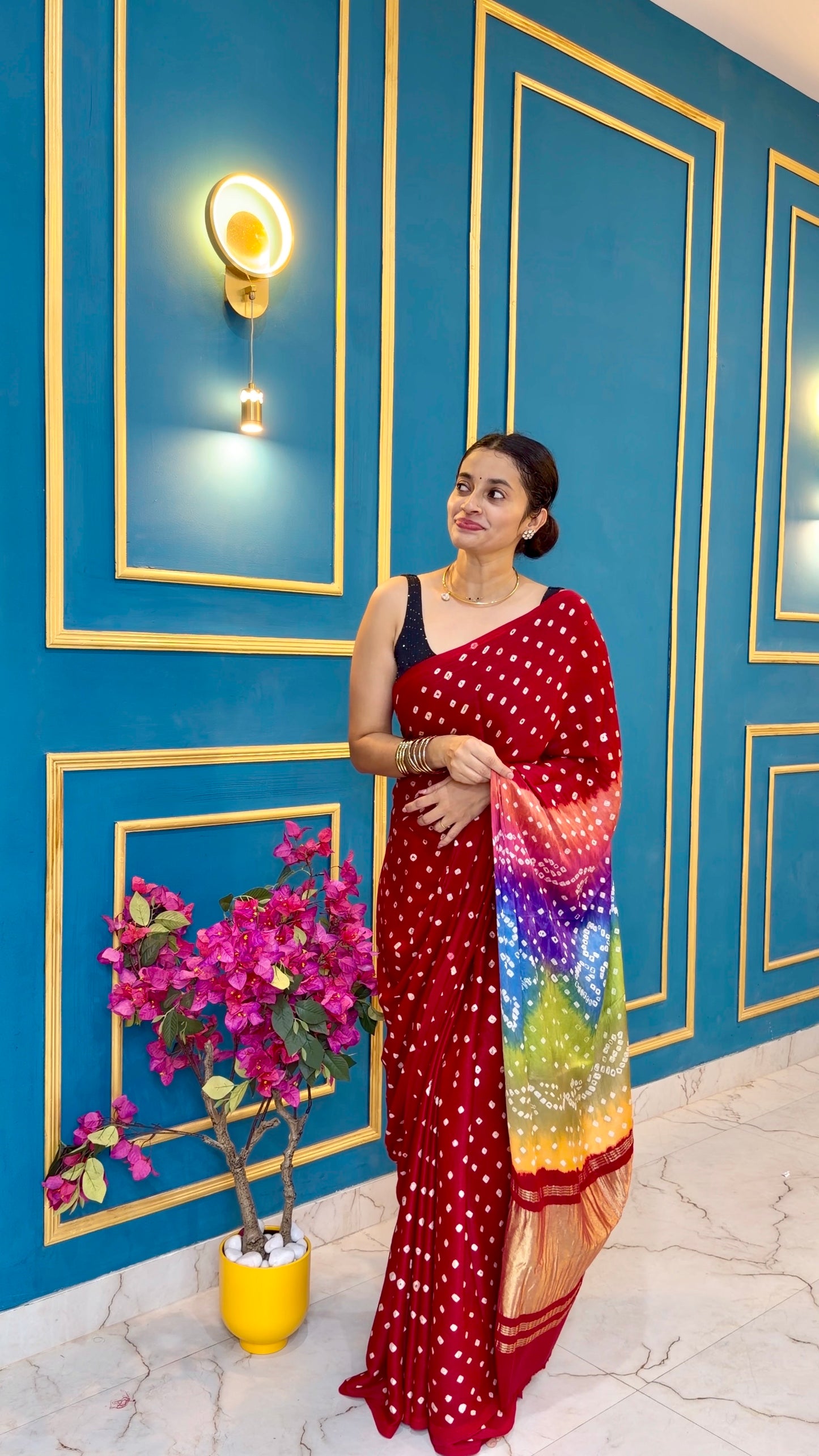 Chukki -Royal red Bandhani pure modal silk saree
