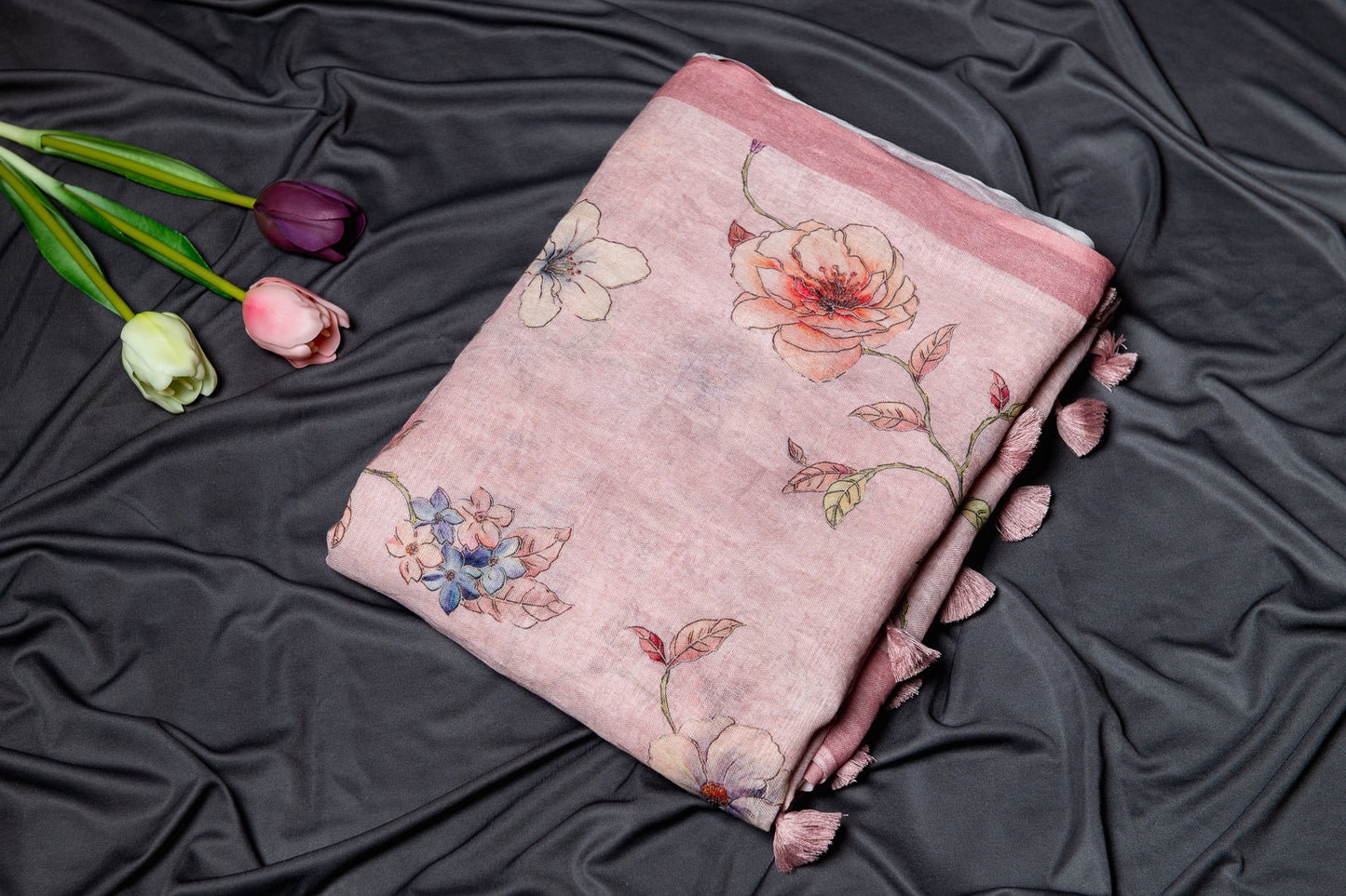 Pure Linen floral printed saree