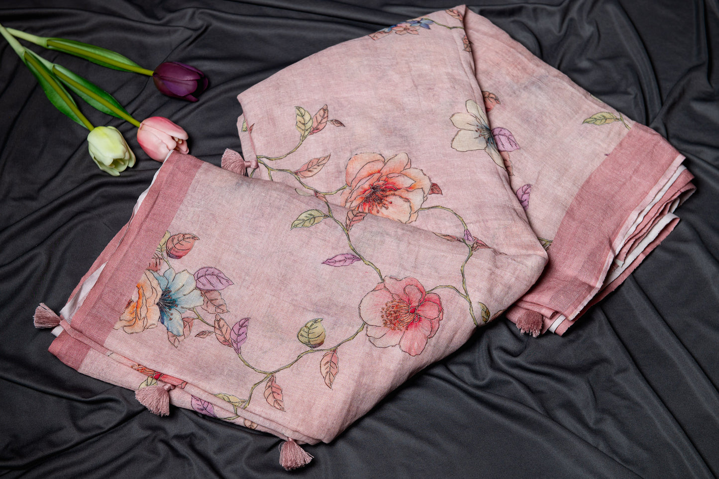 Pure Linen floral printed saree