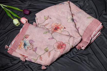 Pure Linen floral printed saree