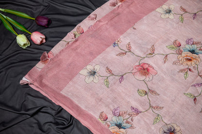 Pure Linen floral printed saree
